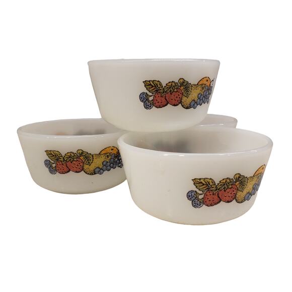 Vintage Anchor Hocking Fire King 6oz White Custard Cup Bounty Fruit Pattern #434 - Picture 13 of 14